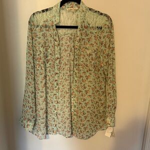 Wishful Park Floral Button Down Shirt - Light Green